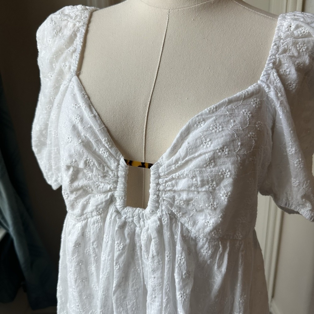 Fore Womens White 100% Cotton Eyelet Embroidered Babydoll Dress Size Large - Picture 6 of 10